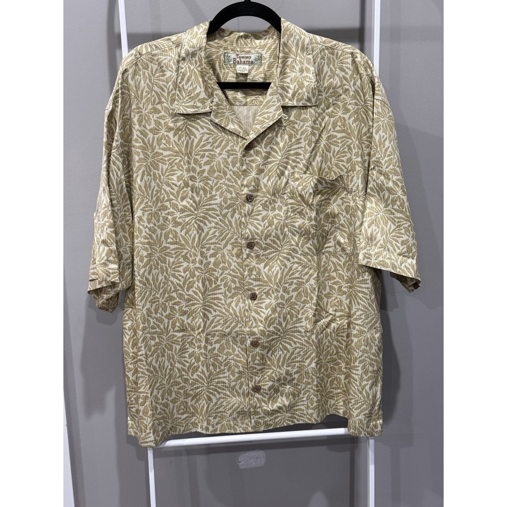 Tommy Bahama Mens Shirt XL Button Up 100 % Silk‎ Hawaiian S/S Gold Vtg Resort